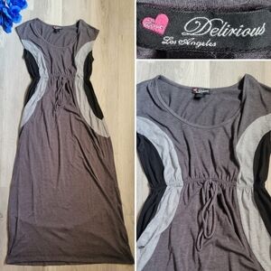 Love Delirious full-length empire waist dress, black and grey, Size (M)